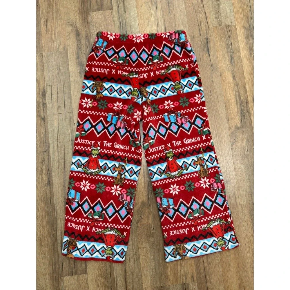 Justice x The Grinch Girls 10 Plush Fleece Pajama Pants Christmas Red MP